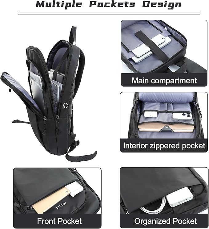 MOSISO Laptop Backpack for Men, Slim Lightweight Compact Computer Backpack for College Work Business Office Travel, 17.3 inch Waterproof Commute Laptop Bag Casual Daypack with Luggage Strap, Black