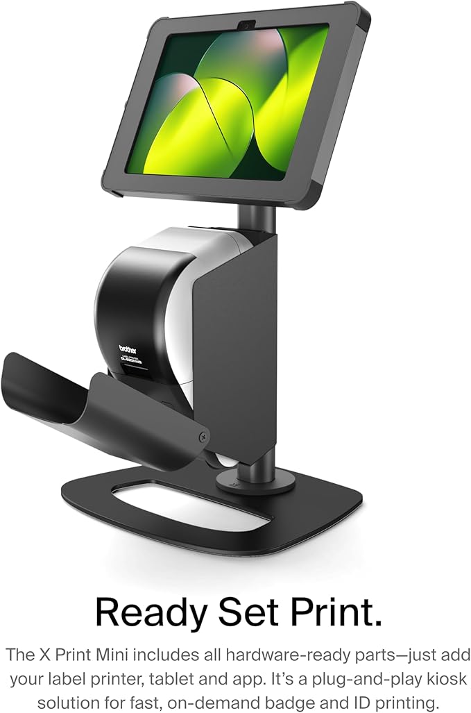 SPROCKET X Print Mini Desktop Tablet Stand with Brother QL Label Printer Integration - Professional iPad Stand for Desk That Reimagines Visitor Management and Check-in - Compatible with iPad 11”