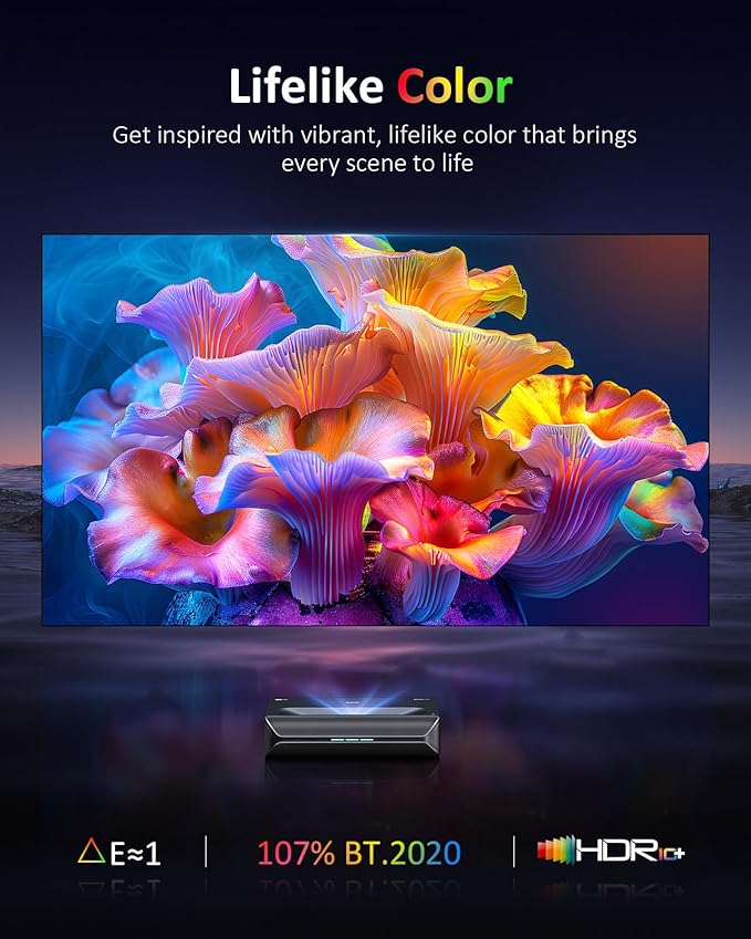 NexiGo Aurora Lite, 4K UHD Ultra Short Throw Tri-Color Laser Projector, 1900 Lumens, Dynamic Laser Dimming, Dolby Vision & Atmos, HDR10+, 3D, 150" UST TV (Holiday Special Edition) with 60W Speakers