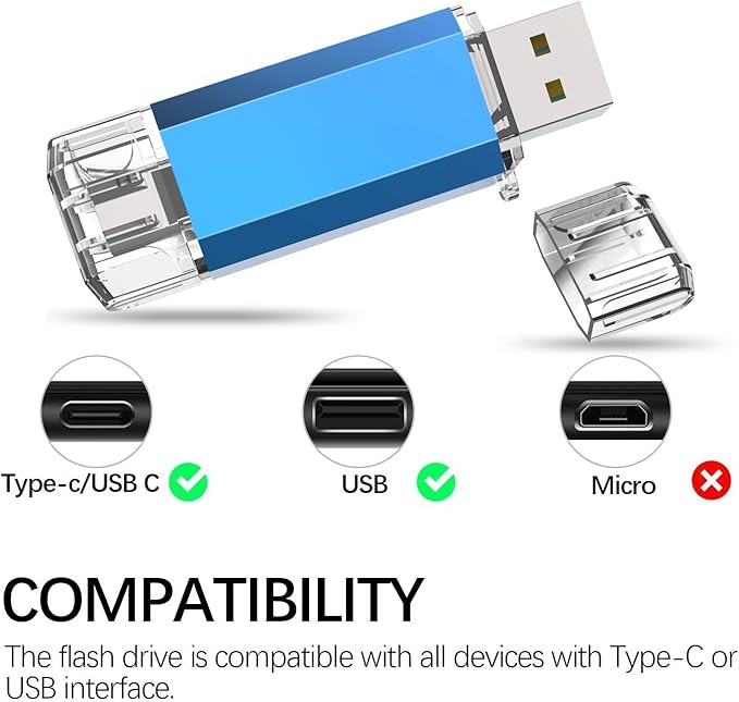 TOPESEL 256GB OTG Flash Drives USB C Thumb Drive Dual Type C USB 3.0 Memory Stick for USB-C Smartphones, Tablets & New MacBook, Blue