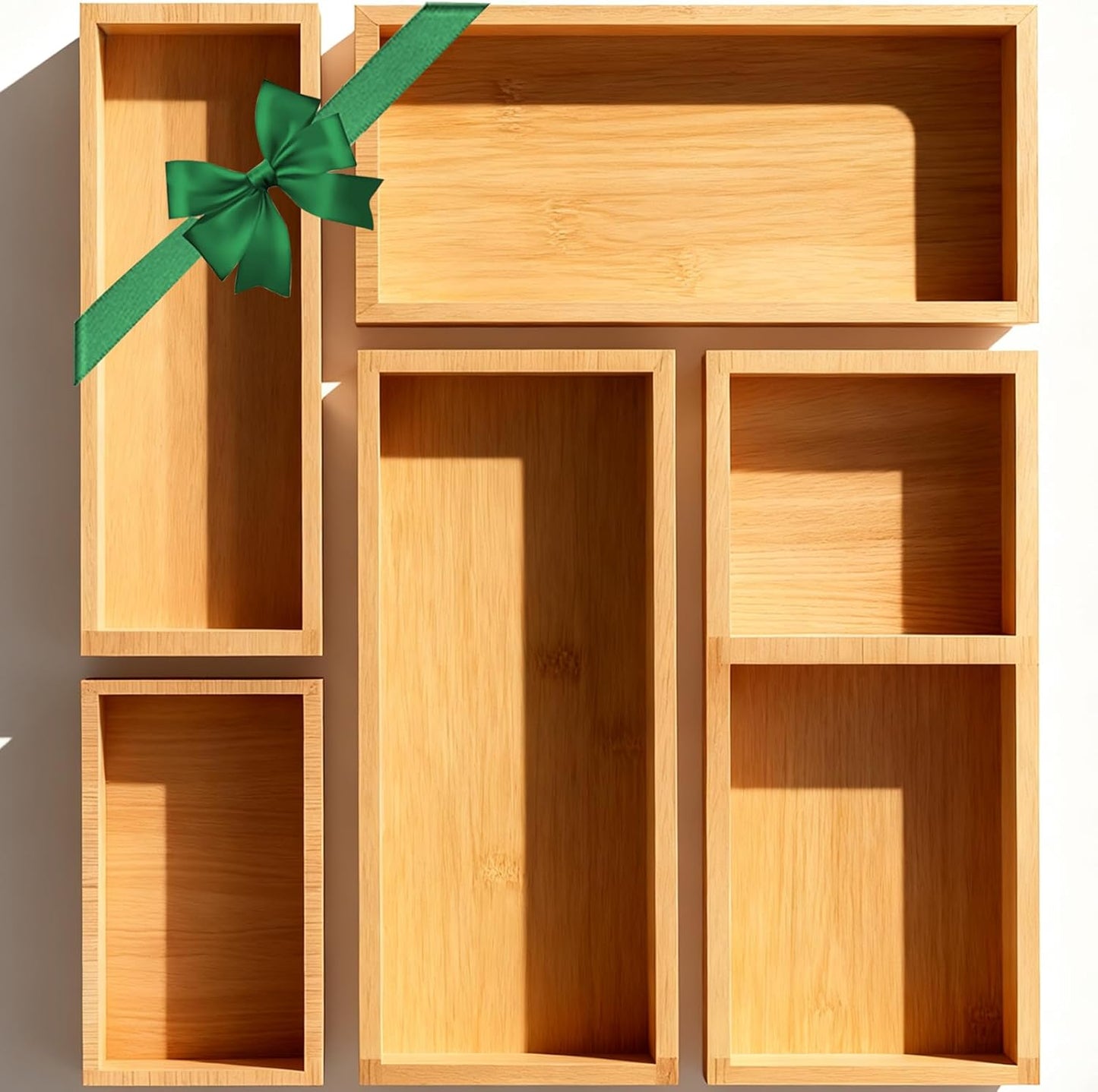 Bamboo Drawer Organizer 5 Pcs for Kitchen Multi-purpose Storage Dividers for Kitchen, Office, Jewelry, Cosmetics, Wooden Drawer Dividers for Drawer Organizer Desk Organizer Gift for Women Gifts Idea