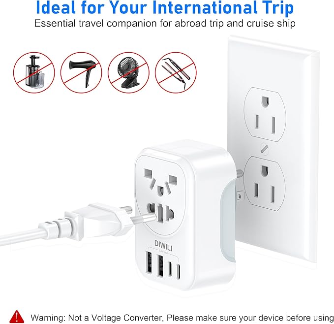 World to US Canada Travel Plug Adapter,Europe/China/Japan/Australia/UK to USA Power Adapter with 2 USB A and 2 USB C Ports, Wall Outlet Power Charger Universal Travel Adapter(1 Pack)