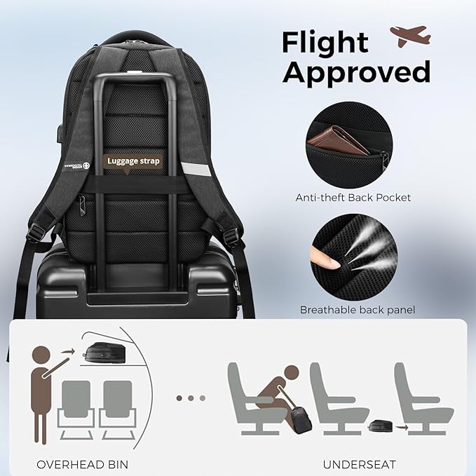 Swissdigital Design Travel Laptop Backpack for Men and Women, College Backpack with USB Charging Port for Fits 16 Inch Notebook, Grey | ANDWIL