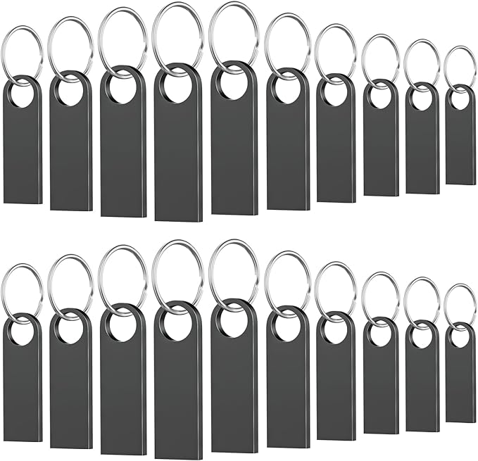 20 Pack 2GB USB Flash Drive with Keychains, Wooolken Sleek Metal USB 2.0 Thumb Drives Memory Stick for PC Laptop Computer(Dark Grey)