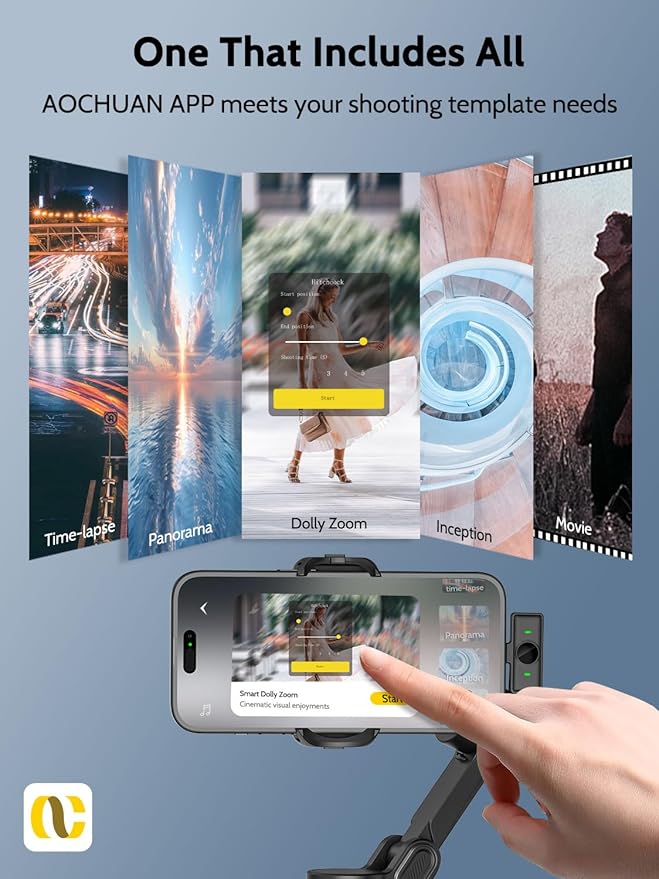 AOCHUAN Gimbal Stabilizer for iPhone & Android,3-Axis Phone Gimbal w/Wireless Lavalier Microphone,Built-in 7.8" Extension Pole,OLED Display,Phone Stabilizer for Video Recording TikTok(V8 Mic Kit)