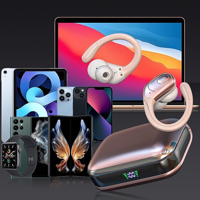 Wireless Earbuds Bluetooth 5.4 Headphones, Noise Canceling Ear Buds with 75hr Playtime, LED Power Display, IPX7 Waterproof Earphones Over-Ear Earphones for Sports/Workouts - Rose Gold