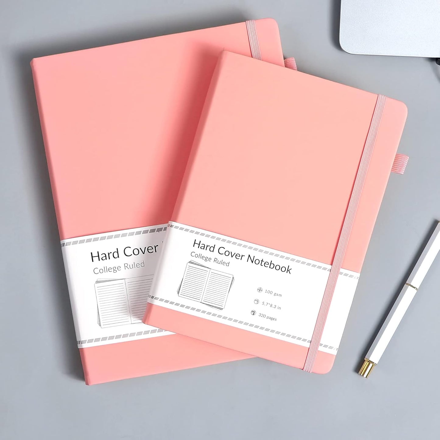 CAGIE Pink Journal Notebook for Women, 320 Pages College Ruled Notebook, 100 Gsm Paper Thick Lined Journal, A5 Hardcover Leather Journals for Writing, 5.7x8.3 In