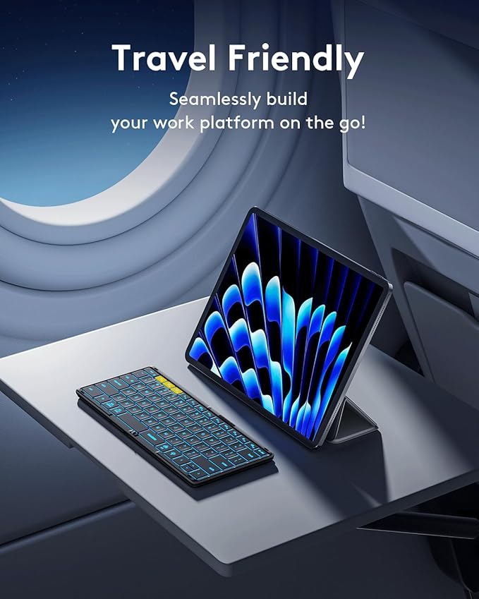 Samsers Full-Size Foldable Bluetooth Keyboard, KF08X Wireless Folding Keyboard with Backlight, Portable Travel Keyboards for iPhone iPad Smartphone Tablet Laptop, Android Windows Mac OS - Black