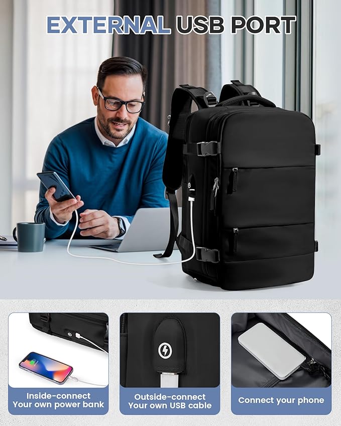 Vacuum Travel Backpack with Pump Women,Personal Item Carry on Backpacks Flight Approved 18x14x8 inches Men,Laptop Waterproof Work Compression bags Casual Daypack Mochila de Viaje Compresion al Black