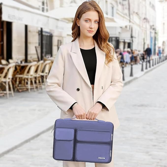 MOSISO 360 Protective Laptop Case 13.3 inch, 13-13.3 inch Laptop Sleeve Compatible with MacBook Air/Pro 13 / Pro 14, HP Dell ASUS Lenovo,Side Open Bag with 2 Raised&1 Flapover Pockets, Lavender Gray