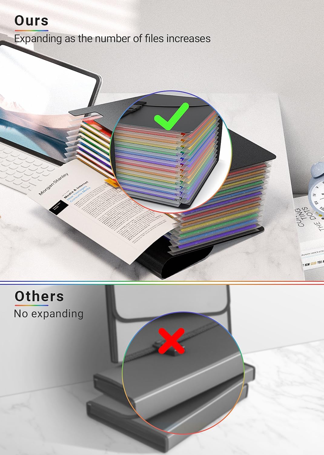 Expanding File Folders,Accordion File Organizer with Handle,13 Pockets Expandable Filing Folders,Tabs Included in Filing Box,Adjustable Strap,Bill Documents Organizer,A4/Letter Size