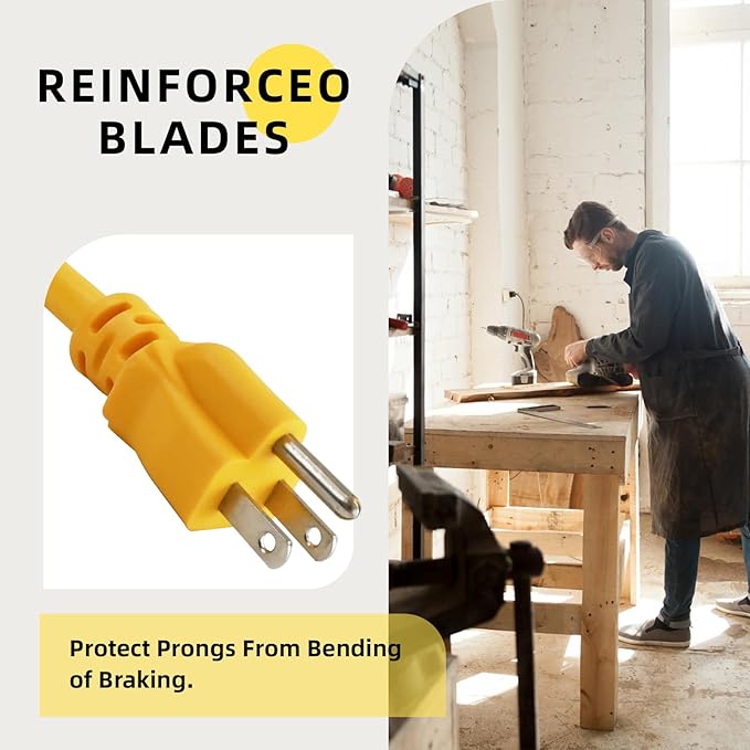 EP 6 Ft Outdoor Extension Cord, 12/3 SJTW Heavy Duty Extension Cable with 3 Prong Grounded Plug, 15 AMP Power Cord for Lawn, Garden, Appliances, Yellow