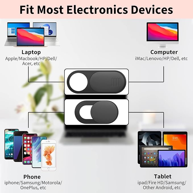 Laptop Camera Cover Slide Cute, Ultra Thin Webcam Cover for iPhone iPad MacBook Pro Computer iMac Cell Phone PC Accessories, Camera Blocker Slider, Great for Privacy (3 Small Black+3 Large Black)