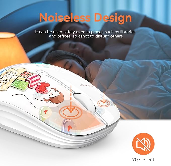 Cute Bluetooth Mouse, 2.4 GHz Wireless Mice with USB Receiver for Laptop, iPad, Mac, Silent Cartoon Mouse Suitable for Female and Students (Girl)