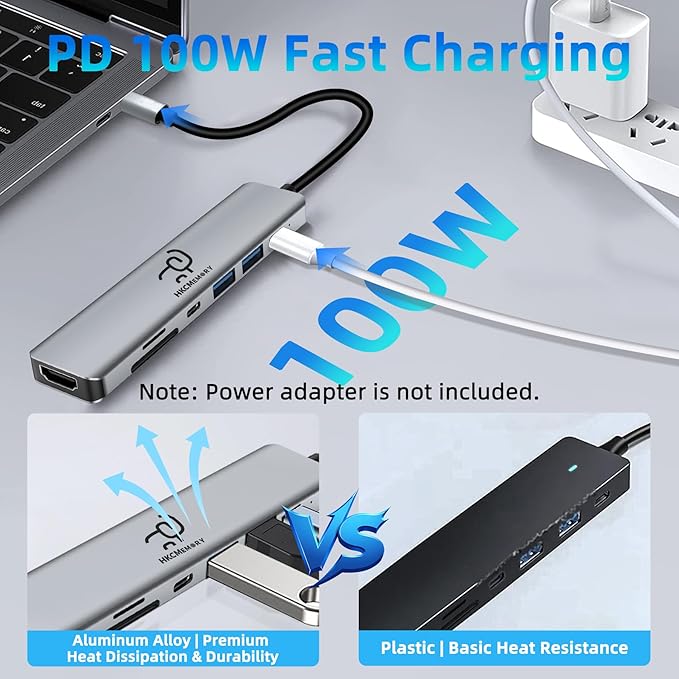 USB C Hub 7-in-1, 4K HDMI, 100W PD Charging, USB 3.0/2.0 Ports, SD/TF Reader, USB-C Data, for MacBook Pro/Air, iPad Pro, iPhone 16 Pro/Pro Max, Dell XPS, Steam Deck