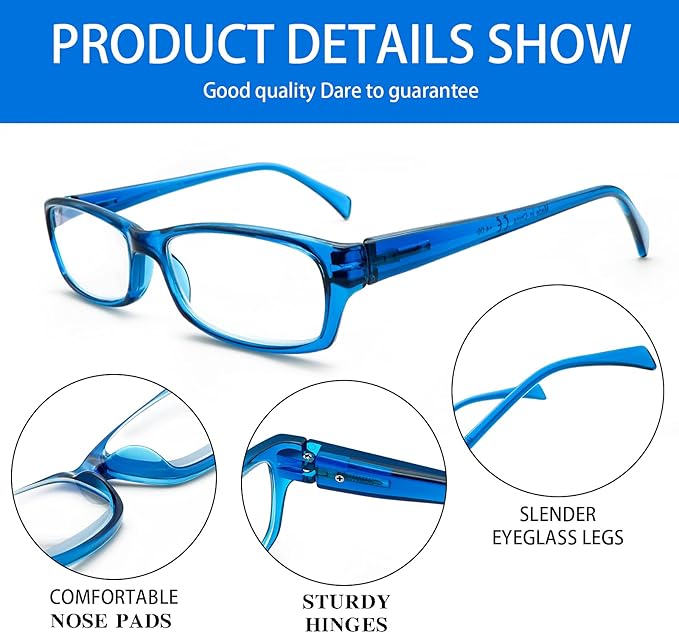 VIDEBLA 5 Pack Computer Reading Glasses Men and Women Anti Eyestrain Blue Light Blocking Glasses for Reading (Mixed colours, 0.00)