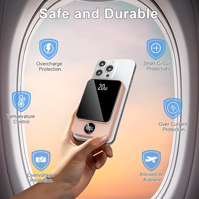 Magnetic Portable Charger, Power Bank 10000mAh with PD 20w Fast Charging, USB C in&Out Battery Pack, Compatible with Mag-Safe for iPhone 12/13/14/15/16 Pro/Pro Max Series, Samsung, Android, and More