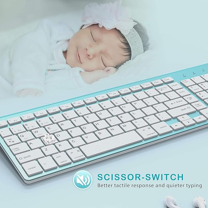 JOYACCESS Wireless Bluetooth Keyboard for Mac,Ergonomic Multi-Device Keyboard with Number Pad, Compatible with MacBook Pro/Air, iMac,iPhone,iPad, iOS, Android, Windows, Turquoise
