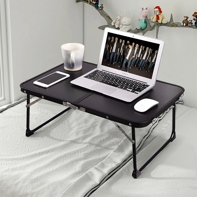 Foldable Laptop Desk, Bed Table for Study & Reading, Portable Mini Picnic Table, Folds in Half with Inner Storage Space