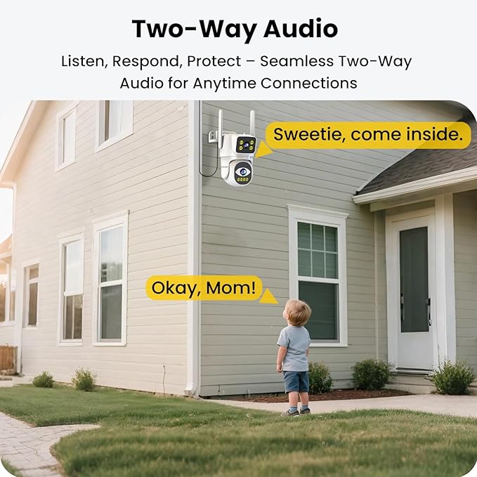 Dual-Lens 4G Cameras for Home Security, Pan/Tilt Smart Security Camera-Outdoor/Indoor, Color Night Vision,Motion Tracking,24/7 Recording,2-Way Audio & Siren,IP65,SD/Cloud Storage