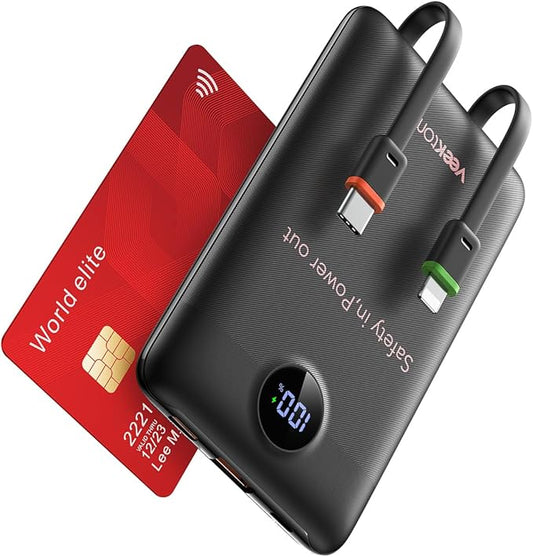 VEEKTOMX Portable Charger Built-in Cables, Power Bank for iPhone, Fast Charge USB C Battery Pack Travel Essentials Phone Charger Compatible with iPhone 17/16/15/14, Samsung S25/24