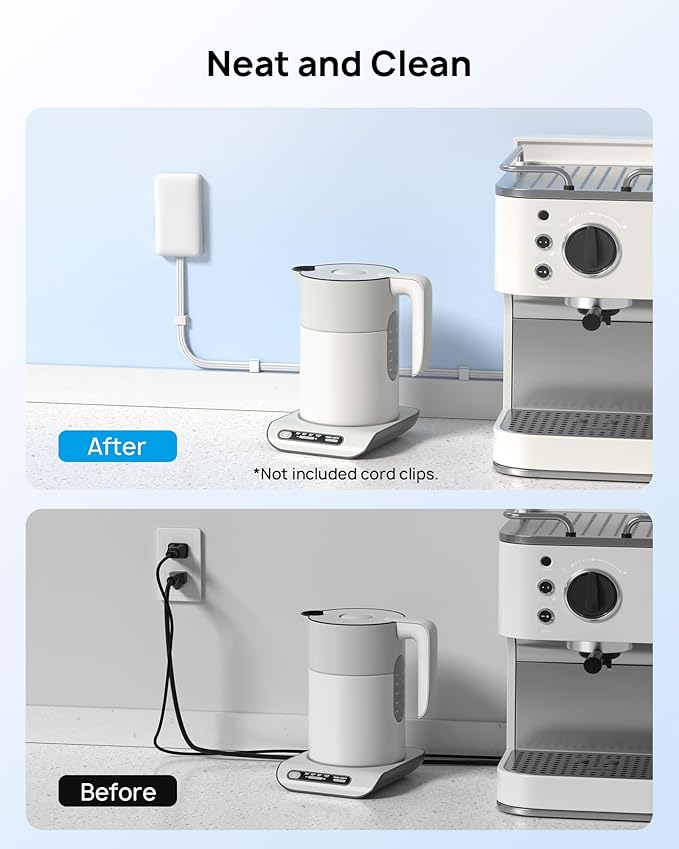 TROND Flat Plug Power Strip with Outlet Cover - 10ft Flat Extension Cord Outlet Extender Concealer with 4 AC 4 USB Ports, Fit Standard Size Wall Plate for Kitchen Home Office to Hide Messy, White