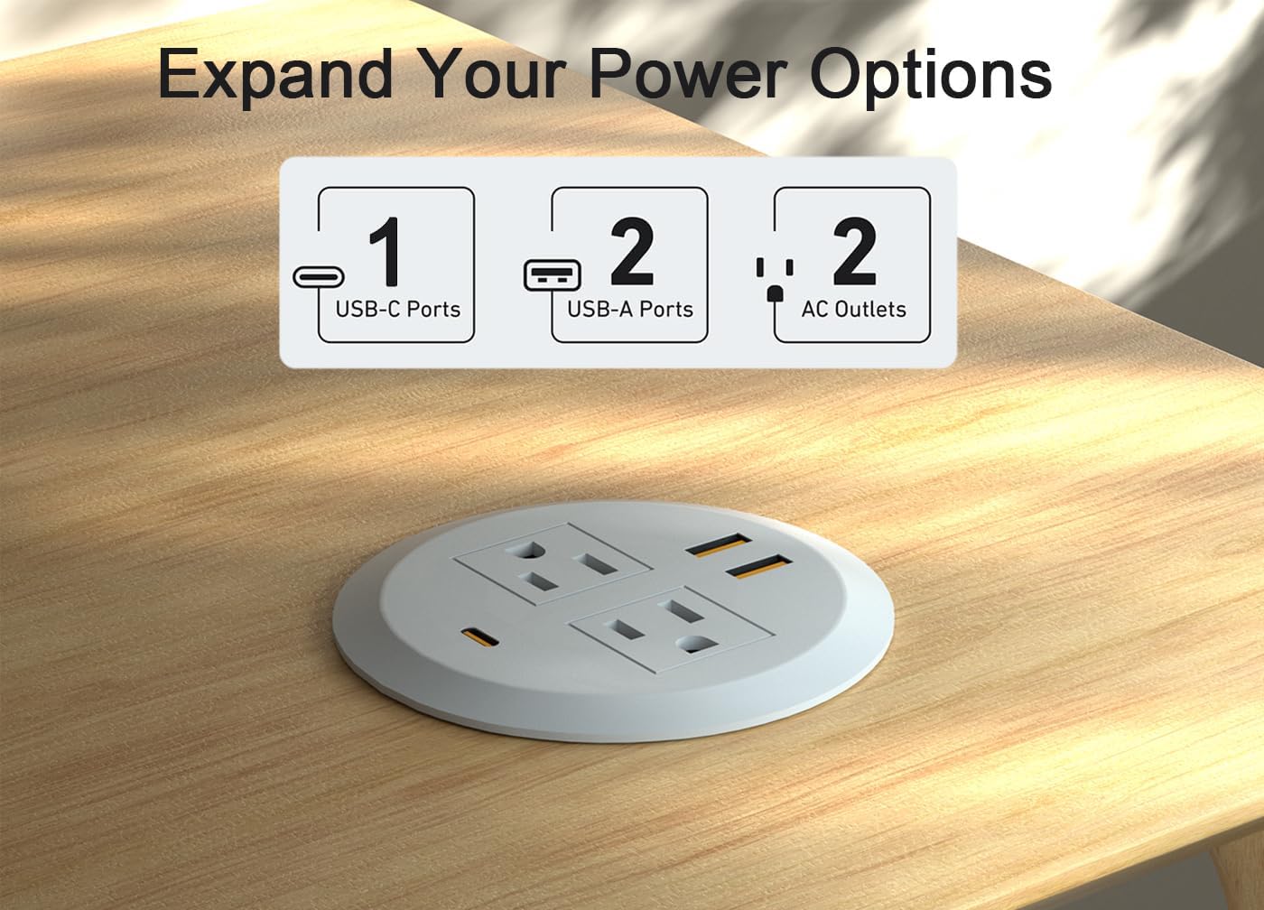 2pcs 3 Inch Desktop Power Grommet,GaN 65W USB C High-Speed Charging Station,3-USB Port,Flush Mounted for 3-1/8" Round Holes,Flat Plug.Desk Grommet Outlet for Workspace,Laptops,6.3ft,White