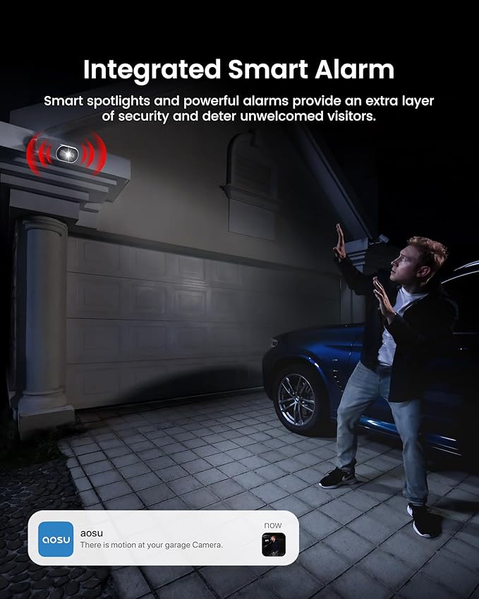 AOSU Solar Security Cameras Wireless Outdoor, 2Mins DIY Installation 2K Color Night Vision Cameras for Home Security, Compatible Homebase Only