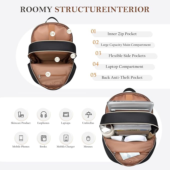 TENSTAR Laptop Backpack for Women, Computer Backpack Fit 16 Inch Notebook, Large Capacity College Backpack Bookbag Casual Daypack for Travel, Apricot