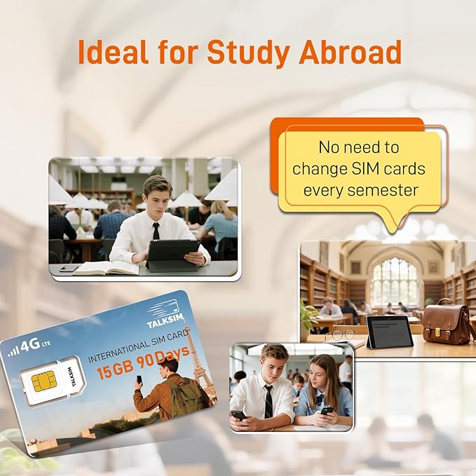 International Data SIM Card 15GB 90 Days, 4G LTE Travel SIM Card Supported 45 Countries USA/UK/Europe/Asia/Africa, Perfect for Europe Travel, Business Trip and Study Abroad, No Contract