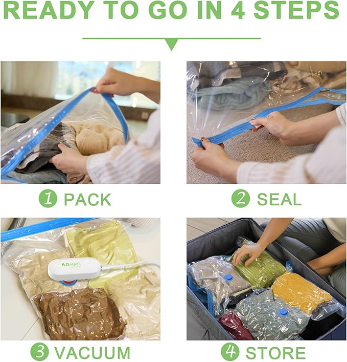 Mapambo Travel Game Changer- 9-Pack Travel Vacuum Bags with Smart-Stop Technology Pump, ≤60dB Silent Travel Essential, Travel Vacuum Bags for Luggage, Cruise Essentials