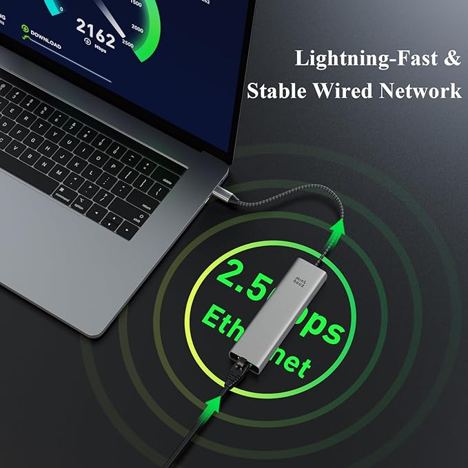 Minthouz USB C Hub, 6 in 1 Laptop Docking Station, Multiport Adapter with HDMI 4K@144Hz, 2500Mbps LAN, 10Gbps USB-A/C Ports, PD 100W Charging, Compatible with Surface, M1, M2, M3, HP, Lenovo