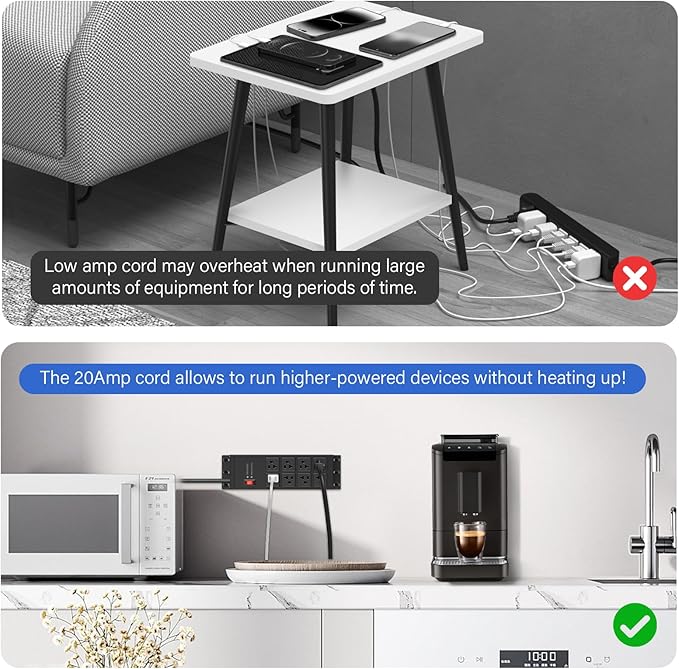 CCCEI Magnetic Heavy Duty Power Strip Surge Protector 20Amp, 12 Gauge High Amp Extension Outlets, Garage Wall Mount 8 Plug Metal Power Strip. 25FT, Black, 5-15P Adapter 6-20R T-Slot 20a for Appliance