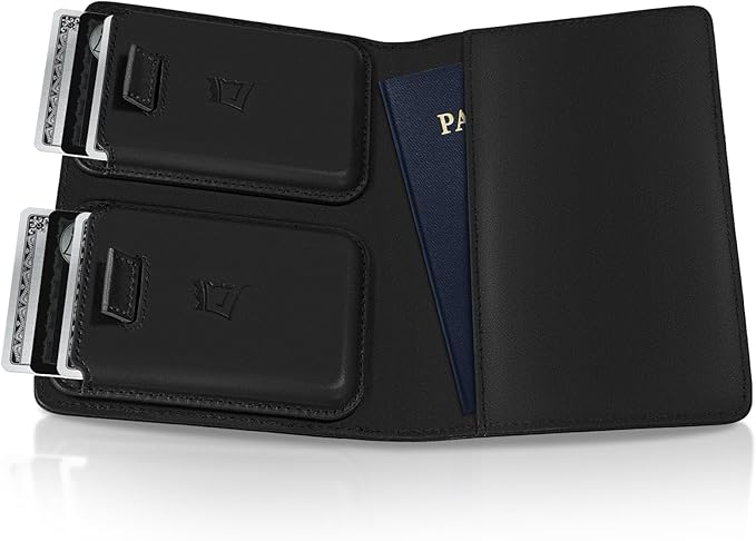 Kings Loot Passport Holder Wallet – RFID Blocking Leather Travel Wallet with Built-in Airtag Holder – Holds 1-6 Cards & Passport – Easy Pull Tab – Slim & Stylish Wallets (Onyx Black/Premium Engraved)