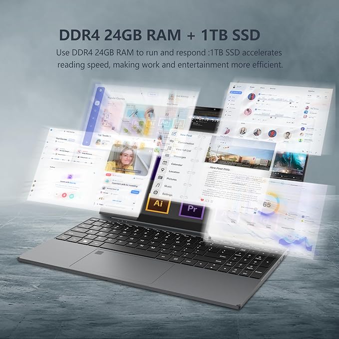 2025 Gaming-Laptop, 15.6 inch Laptop with Core-i7, Laptops 24GB DDR4 1TB SSD, Laptops with Backlit Keyboard, Fingerprint Unlock, Lap top for Student/Work/Business Win 11 Pro, Mini-HDMI TF Port