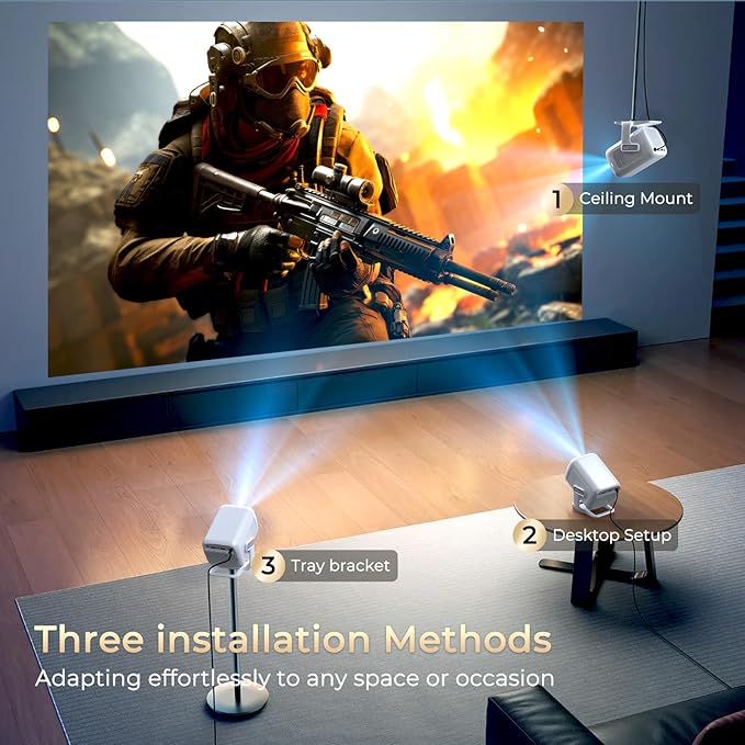 Native 1080P Mini Projector with 4K Support, Auto Focus & Keystone Proyector, Android 11 Smart WiFi 6 Bluetooth 5.4, Portable Outdoor Movie Projectir for iPhone/Netflix/Camping, Home Theater Gift