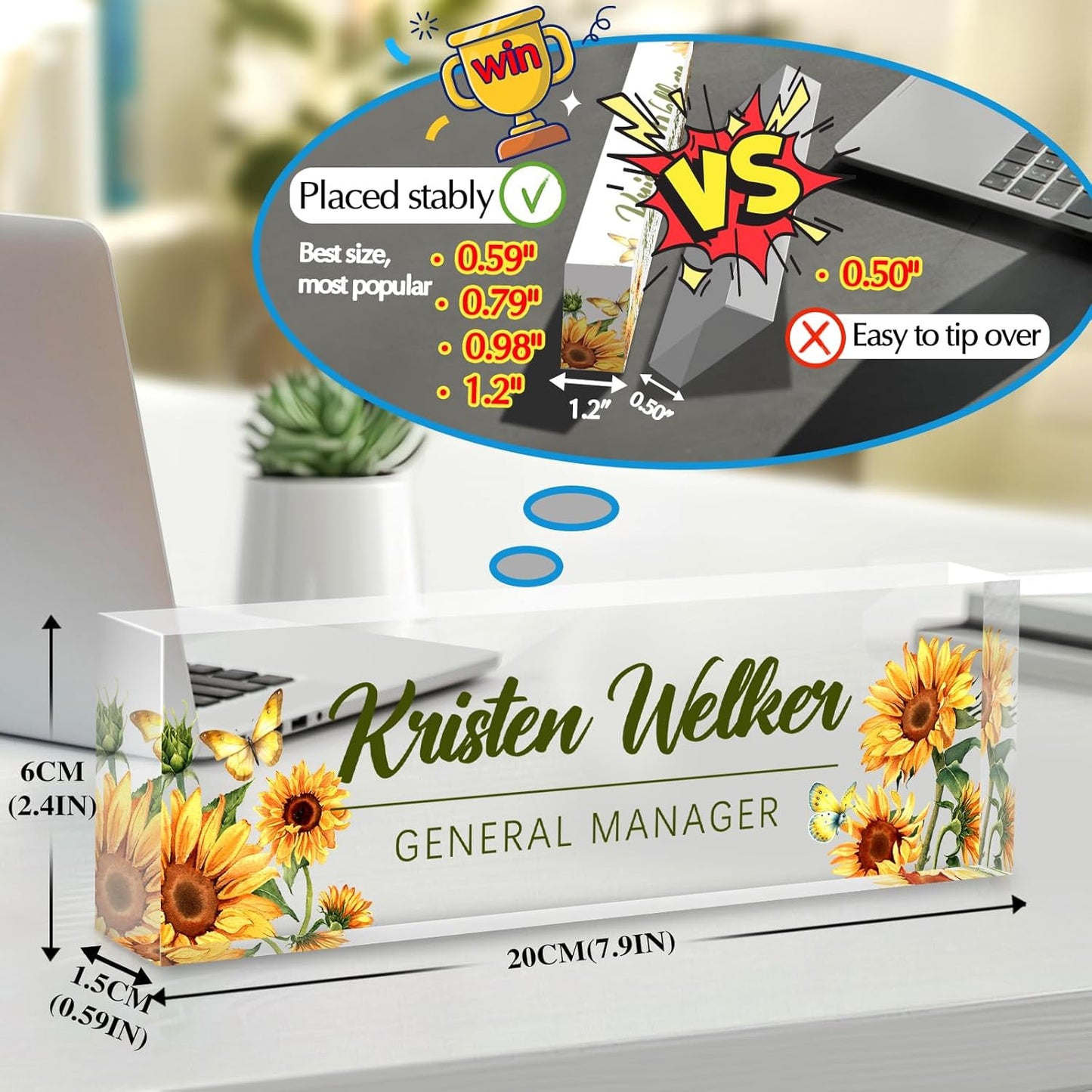Personalized Name Plate for Desk - Custom Engraved Name Plates for Man - Boss Day Gifts for Boss - Acrylic Office Decor Appreciation Gifts for Teacher Nurse Coworker Social Worker (Sunflower)
