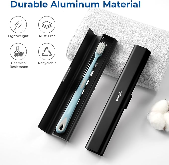 Aluminum Toothbrush Travel Case, Portable Travel Toothbrush Holder, Durable Manual Toothbrush Box Container for Traveling, Bathroom, Camping, Business Trip-Black