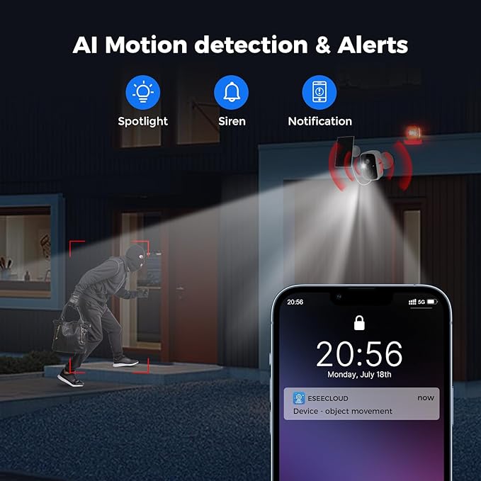 Hiseeu Solar Security Cameras Wireless Outdoor 2 Pack, Battery Powered 3K 4MP wifi Cameras for Home Surveillance, PIR/AI Motion Detection, Waterproof, Color Night Vision, 2-Way Audio, Cloud/SD Storage