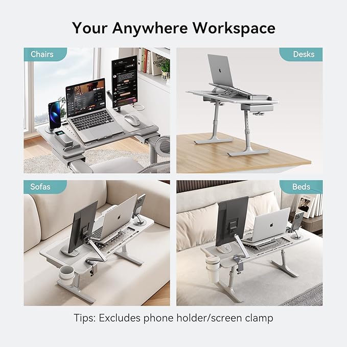 Newtral Laptop Bed Tray Desk, Height & Angle Adjustable Foldable Laptop Stand w/Cup Holder, Mousepad, Laptop Table Bookstand for Gaming, Working, Sofa & Office Chairs Use (Grey, Upgrade)