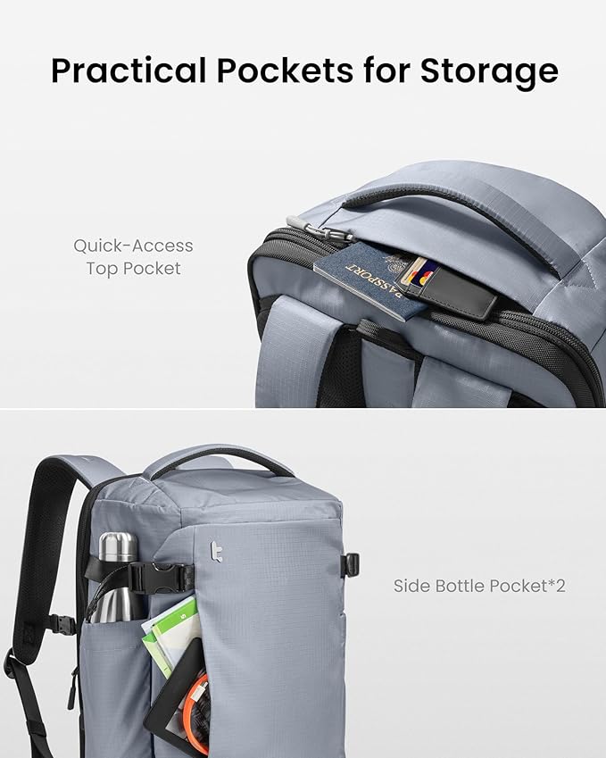 tomtoc Travel Backpack 28L, TSA Friendly Flight Approved Carry-on Luggage Hand Water-resistant Lightweight Business Rucksack, Durable Bag Fits 16 Inch Laptop