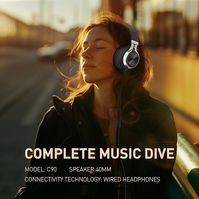 AILIHEN C90 Wired Headphones with Microphone Volume Control, Noise Reduction Over Ear Headphones Wired 3.5mm, Super Soft Corded Headphone for Cellphones, Tablet and Chromebook (Black, Classic, L)