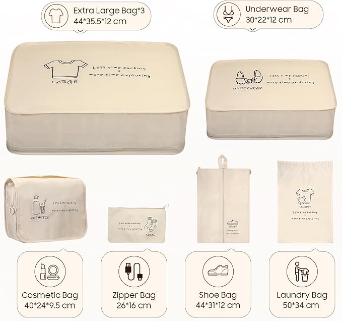 8 Set Packing Cubes for Travel Essentials - Luggage Organizer Bags with Hanging Toiletry & Shoe Bag for Suitcase, Travel Cubes for Packing