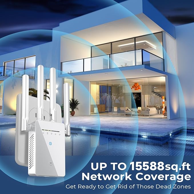 2026 Best WiFi Extender Signal Booster - 6X Faster Internet Extender WiFi Booster for Home, Long Range up to 15,588 Sq Ft, WiFi Repeater w/Ethernet Port, 1-Tap Setup, Compatible with Wireless Routers