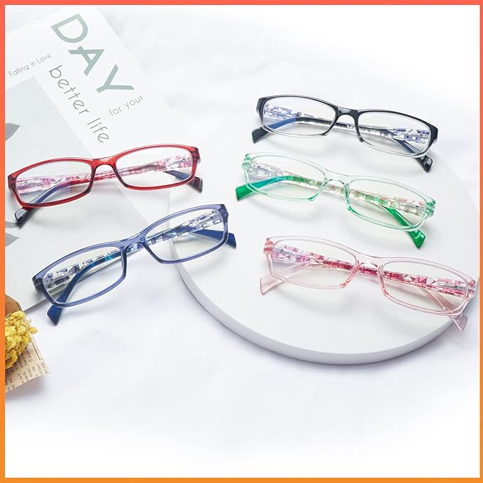 VIDEBLA 5 Pack Computer Reading Glasses Men and Women Anti Eyestrain Blue Light Blocking Glasses for Reading (5 Mix-5, 3.50, multiplier_x)