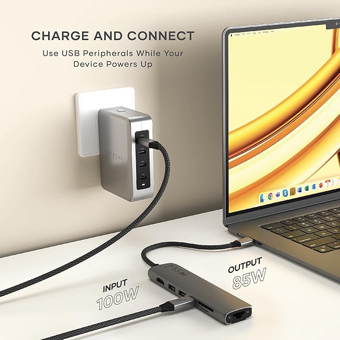 Satechi 7 in 1 USB C Hub Multiport Adapter with Ethernet, HDMI 4K@60Hz, 100W PD Charging, 2X USB-A Data Ports, Micro/SD Card Readers for MacBook Air/Pro M4, iPad, Windows - Space Gray