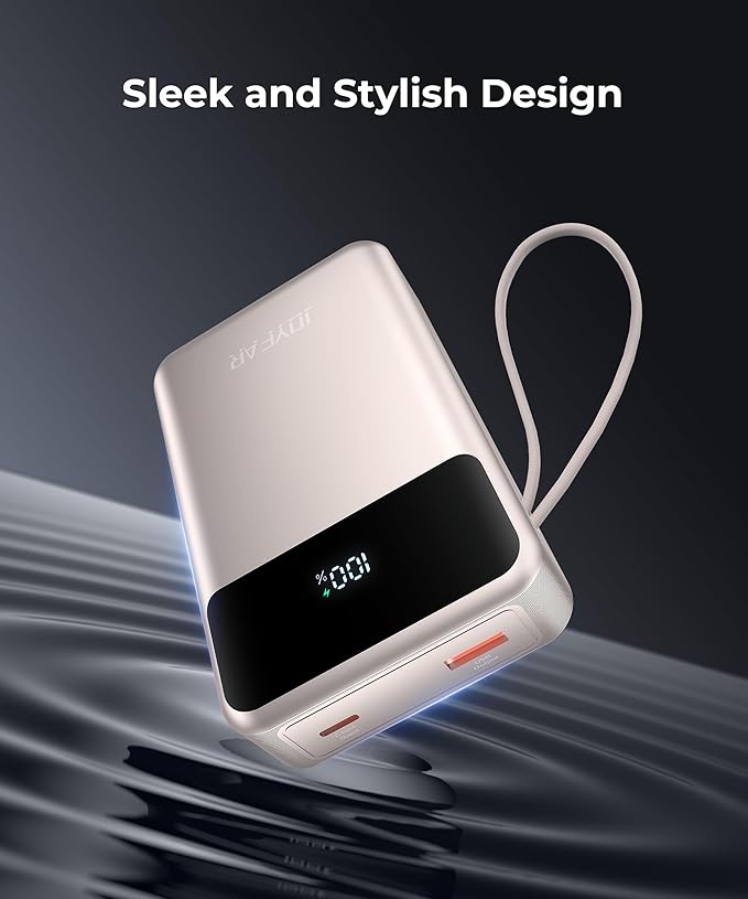 Portable-Charger-Power-Bank Travel Essentials Battery Pack USB C 30000mAh Built in Cable 22.5W Phone Fast Charging Powerbank Compatible with iPhone 16 15 14 13 12 11 iPad Google Xiaomi (Gold)