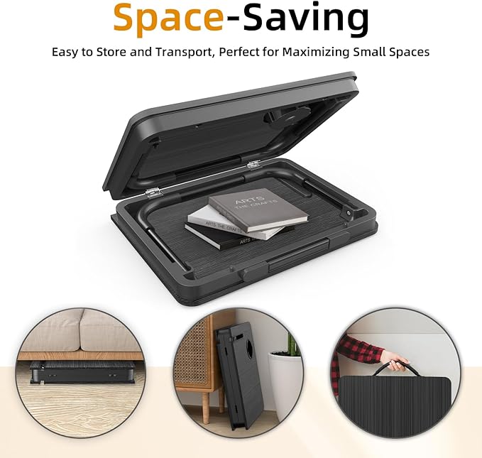 BUYIFY Portable Foldable Laptop Desk for Bed and Couch, Adjustable Lap Desk with Cup Holder and Phone Holder, Ideal for Working, Reading, Writing, and Breakfast (Black)