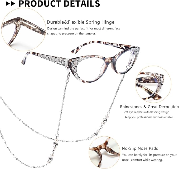 EYEURL 3-Pack Cat Eye Reading Glasses for Women Blue Light Glasses Fashion Computer Readers with Spring Hinge Anti-Glare Readers for Women 2.75