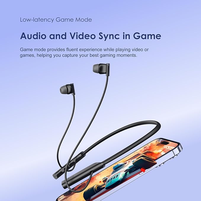 Oraimo NeckLite Wireless Neckband Earbuds, Wearable Around Neck Headphones Built-in Microphone, Bluetooth Headset Magnetic Earphones Deep Bass, Ultra-Lightweight Comfort, 30H Playtime, Black